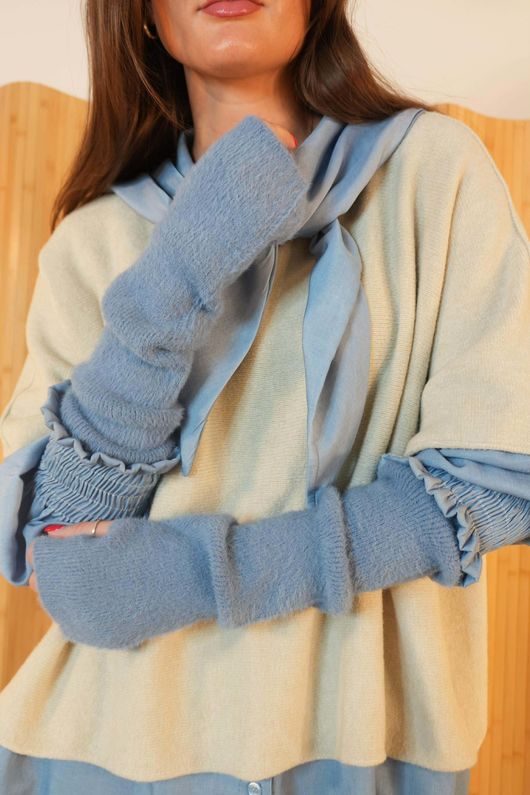 Claudia Fingerless Arm Warmer Gloves Denim